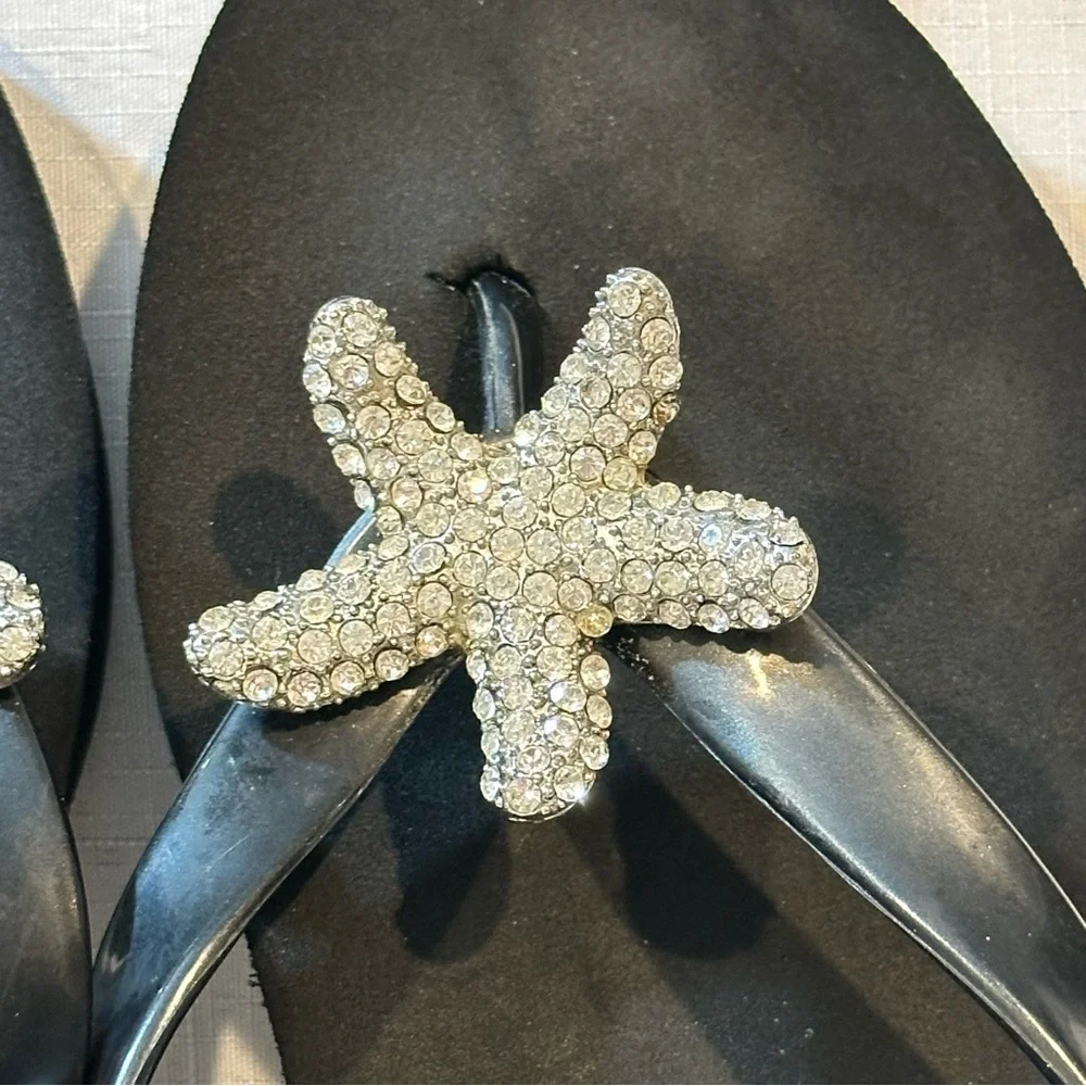 Tommy Bahama Black Rhinestone Starfish Flip Flops Size 9 Beach Glam Sandals - Picture 3 of 9